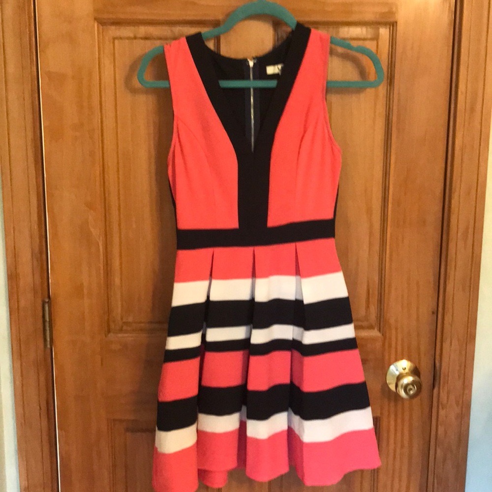 Boutique Striped Coral, Navy, White Dress Size S